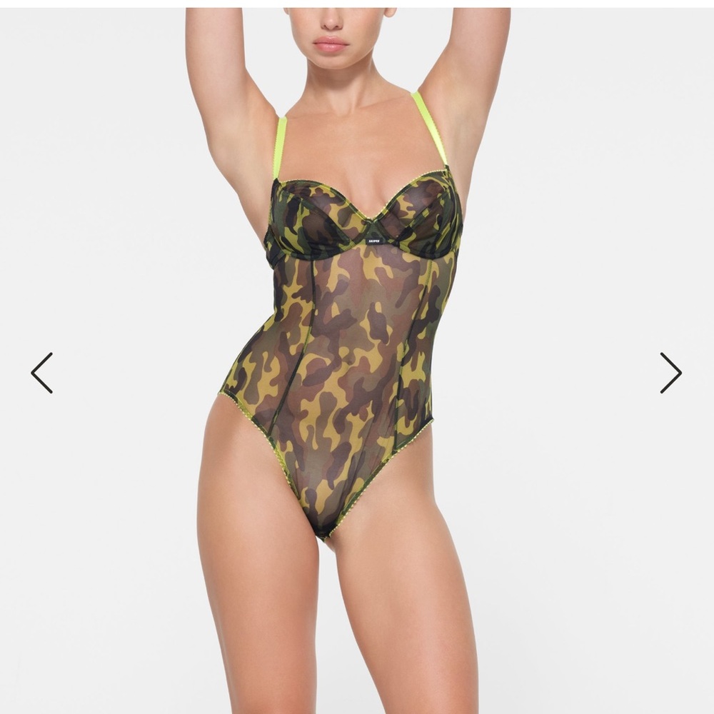 Skims limited edition camo mesh bodysuit small